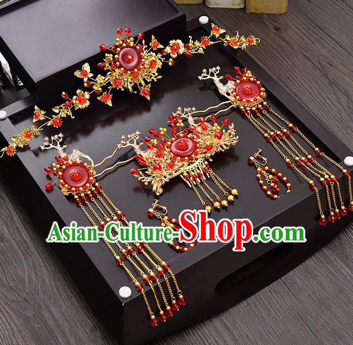 Traditional Chinese Ancient Bride Hair Accessories Xiuhe Suit Hairpins Phoenix Coronet Complete Set for Women