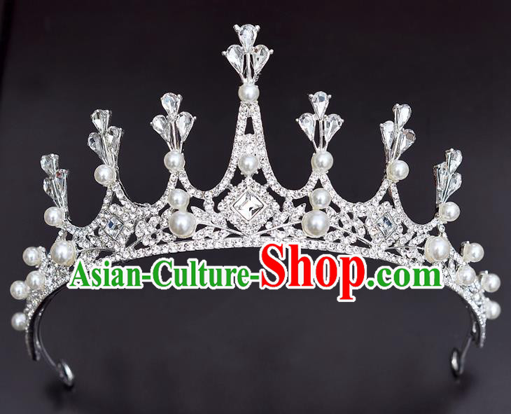 Handmade Bride Wedding Hair Accessories Princess Crystal Beads Hair Clasp Royal Crown for Women