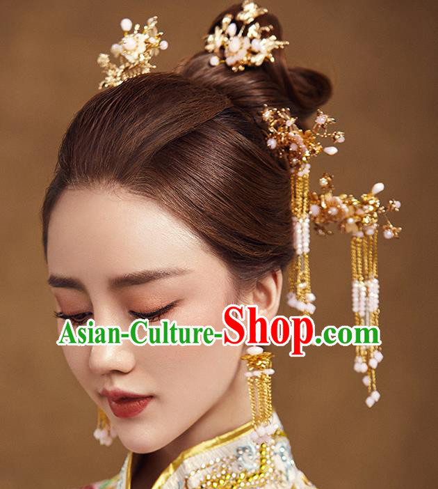 Traditional Chinese Ancient Bride Hair Accessories Xiuhe Suit Hairpins Hair Combs Complete Set for Women