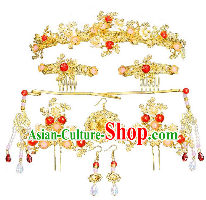 Traditional Chinese Ancient Bride Hair Accessories Xiuhe Suit Hair Comb Hairpins Complete Set for Women