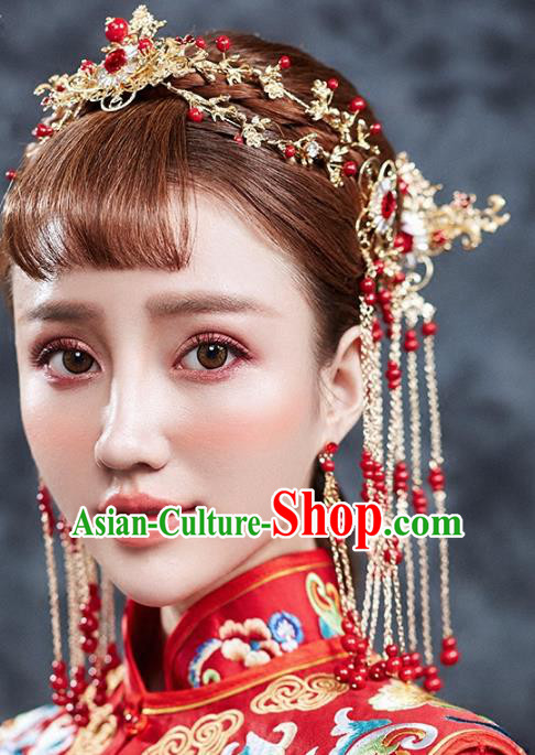 Traditional Chinese Ancient Bride Hair Accessories Xiuhe Suit Hair Clasp Hairpins Complete Set for Women