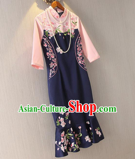 Traditional Ancient Chinese Young Women Cheongsam Dress Republic of China Tangsuit Stand Collar Blouse Dress Tang Suit Clothing