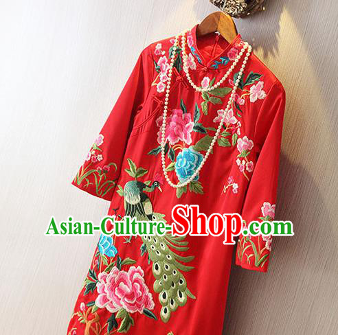 Traditional Ancient Chinese Young Women Cheongsam Dress Republic of China Tangsuit Stand Collar Blouse Dress Tang Suit Clothing