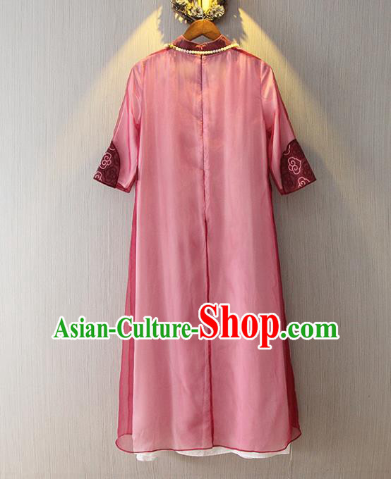 Traditional Ancient Chinese Young Women Cheongsam Dress Republic of China Tangsuit Stand Collar Blouse Dress Tang Suit Clothing