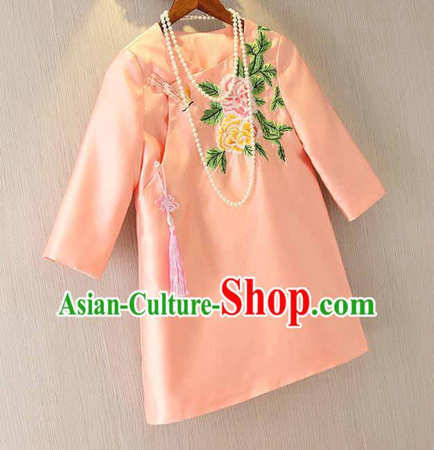 Traditional Ancient Chinese Young Women Cheongsam Dress Republic of China Tangsuit Stand Collar Blouse Dress Tang Suit Clothing