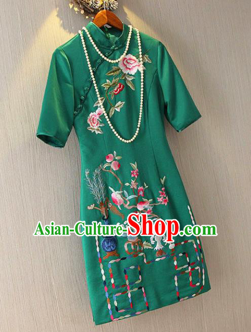 Traditional Ancient Chinese Young Women Cheongsam Dress Republic of China Tangsuit Stand Collar Blouse Dress Tang Suit Clothing