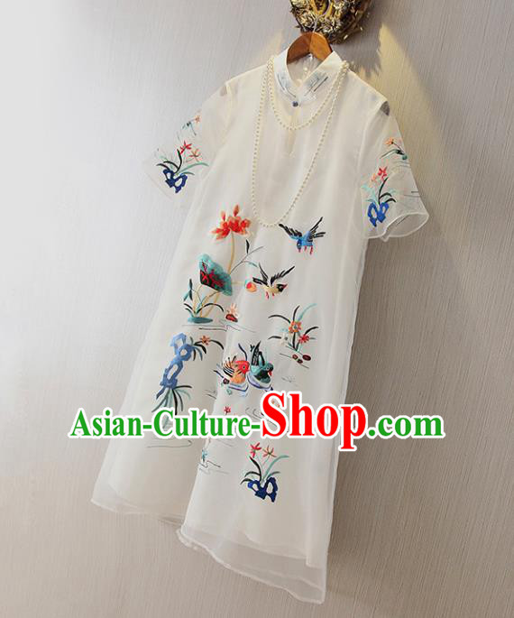 Traditional Ancient Chinese Young Women Cheongsam Dress Republic of China Tangsuit Stand Collar Blouse Dress Tang Suit Clothing