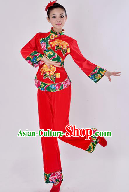 Chinese Traditional Fan Dance Costume Folk Dance Drum Dance Red Uniform Yangko Clothing for Women