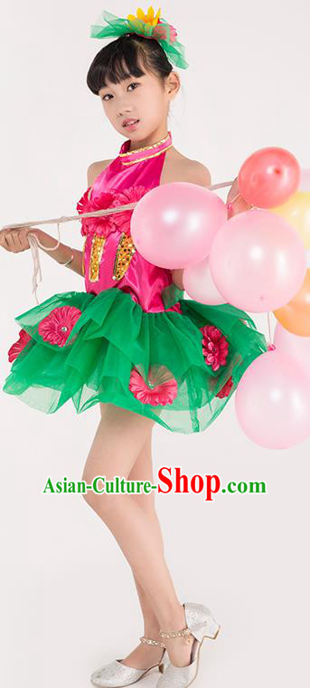 Chinese Classic Stage Performance Chorus Singing Group Costume Children Modern Dance Green Dress for Kids