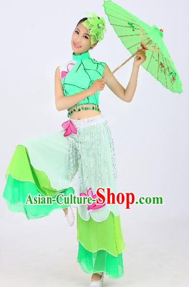 Chinese Traditional Fan Dance Costume Classical Umbrella Dance Green Uniform Yangko Clothing for Women