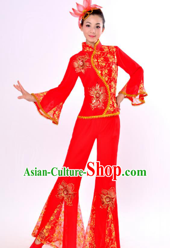 Chinese Traditional Fan Dance Costume Classical Dance Red Uniform Yangko Clothing for Women