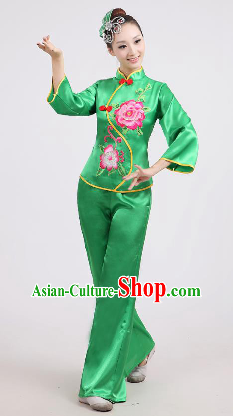 Chinese Traditional Classical Fan Dance Costume Folk Dance Green Uniform Yangko Clothing for Women
