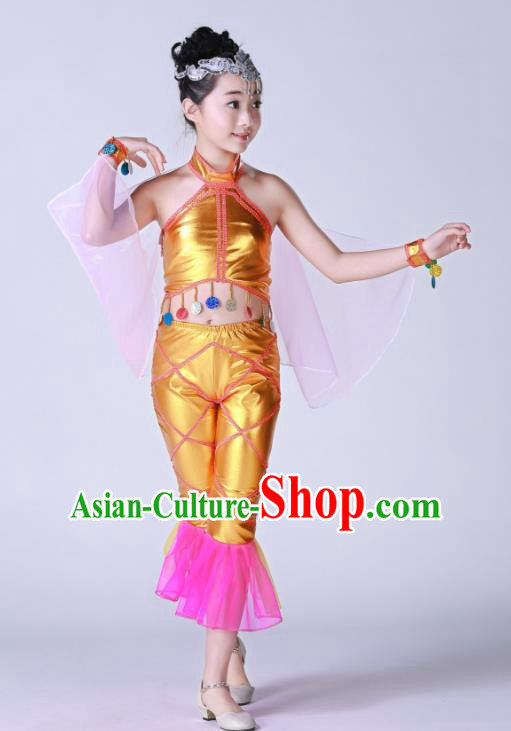 Top Grade Children Modern Dance Costume, Professional Cosplay Mermaid Golden Clothing for Kids