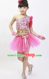 Top Grade Stage Performance Latin Dance Costume, Professional Modern Dance Pink Bubble Dress for Kids