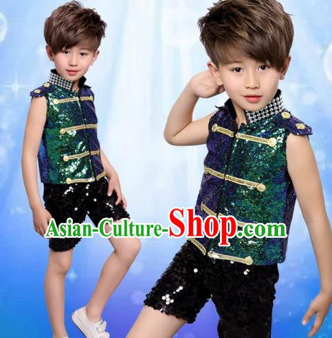 Top Grade Stage Performance Boys Jazz Dance Costume, Professional Compere Modern Dance Clothing for Kids