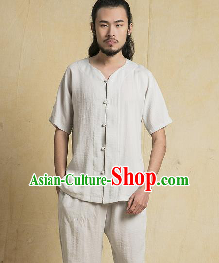 Chinese Kung Fu Costume Martial Arts Gongfu Grey Linen Suits Wushu Tang Suits Tai Chi Clothing for Men