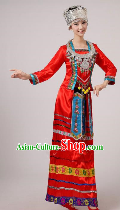 Traditional Chinese Ethnic Costume Red Dress Chinese Miao Minority Nationality Dance Clothing for Women