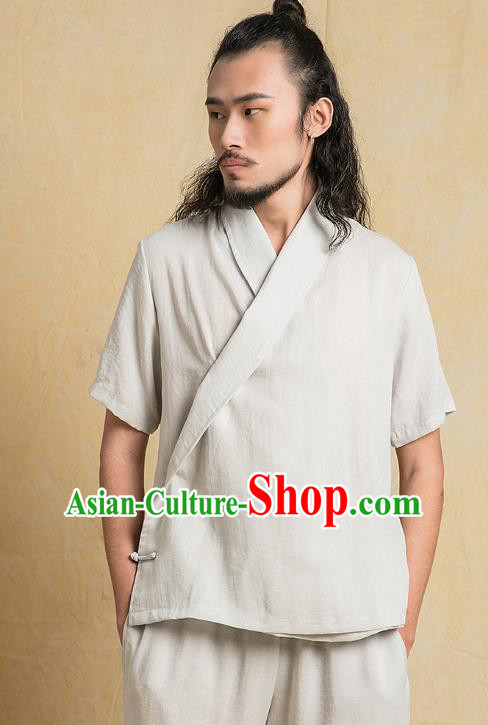 Chinese Kung Fu Grey Costume Tang Suits Martial Arts Gongfu Wushu Tai Chi Clothing for Men