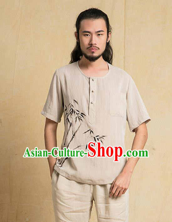 Chinese Kung Fu Martial Arts Costume Painting Bamboo Tang Suits Gongfu Wushu Tai Chi Clothing for Men