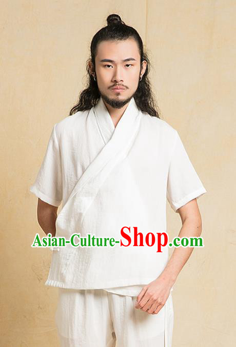 Chinese Kung Fu White Costume Tang Suits Martial Arts Gongfu Wushu Tai Chi Clothing for Men