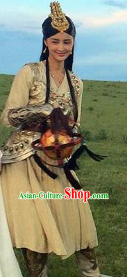 Chinese Ancient Han Dynasty Huns Empress Princess Jie You Replica Costume for Women