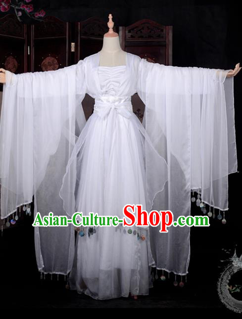 Chinese Ancient Young Lady Costume Cosplay Fairy Swordswoman White Dress Hanfu Clothing for Women