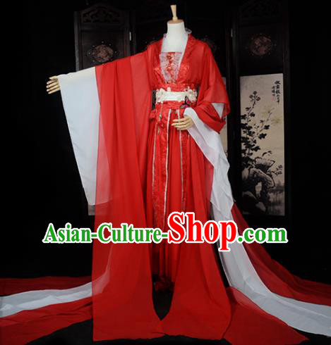 Chinese Ancient Female Knight Embroidered Wedding Costume Cosplay Princess Red Dress Hanfu Clothing for Women
