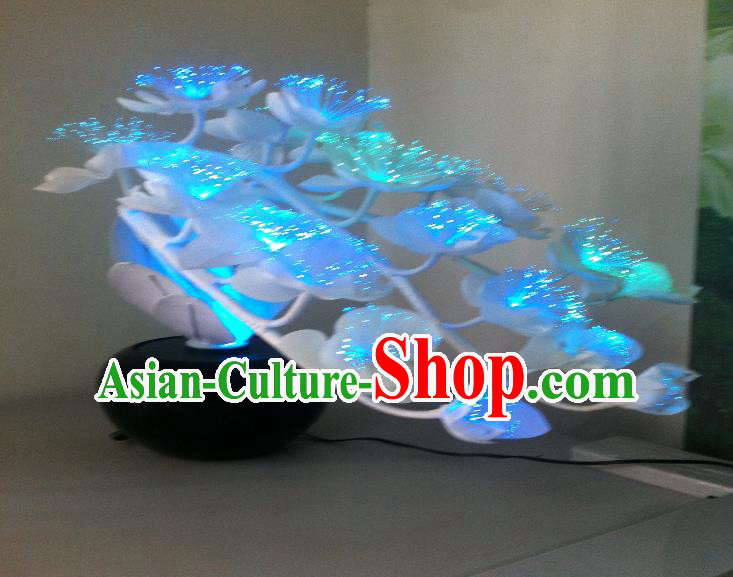 Traditional Handmade Chinese Bonsai Butterfly Orchid Lanterns Electric Blue LED Lights Lamps Desk Lamp Decoration