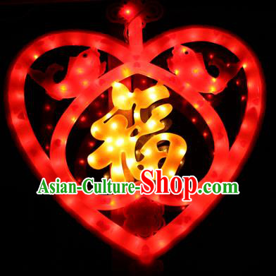Traditional Handmade Chinese Heart-shaped Lanterns Spring Festival Electric Character Fortune LED Lights Lamps Hanging Lamp Decoration