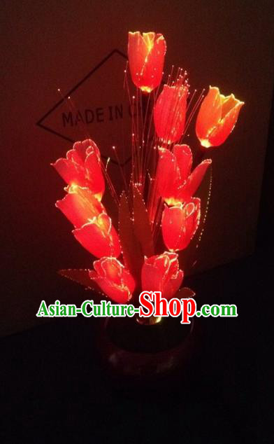 Traditional Handmade Chinese Red Tulip Lanterns Electric LED Lights Lamps Desk Lamp Decoration