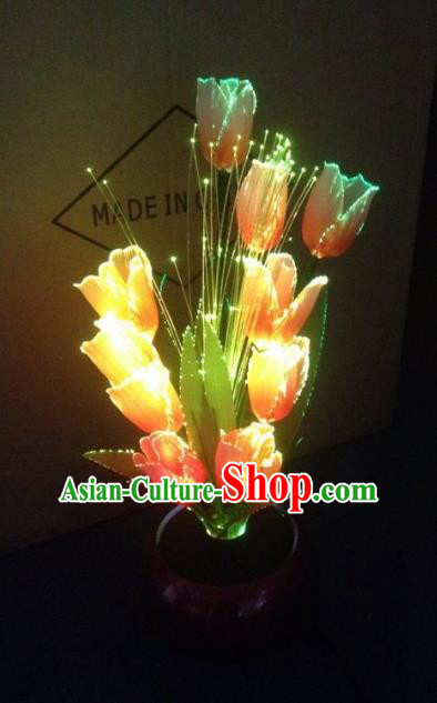 Traditional Handmade Chinese Yellow Tulip Lanterns Electric LED Lights Lamps Desk Lamp Decoration