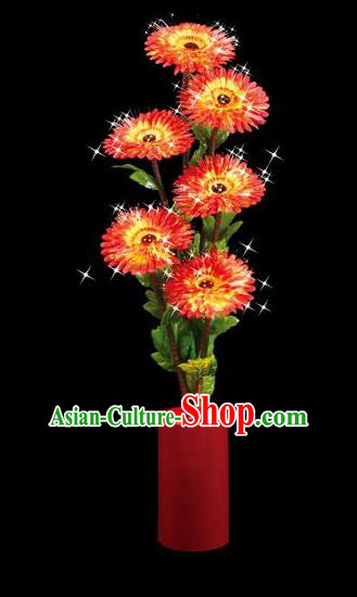 Traditional Handmade Chinese Red Chrysanthemum Lanterns Electric LED Lights Lamps Desk Lamp Decoration
