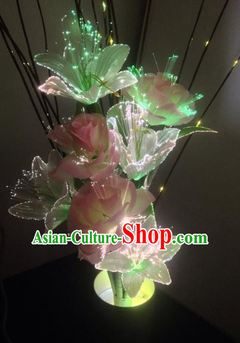 Traditional Handmade Chinese Pink Lily Flower Lanterns Electric LED Lights Lamps Desk Lamp Decoration