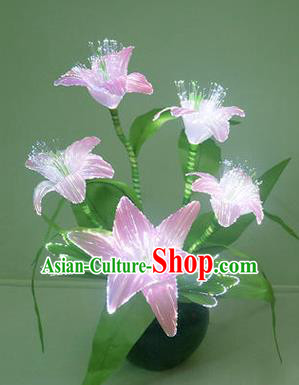 Traditional Handmade Chinese Pink Lily Flowers Lanterns Electric LED Lights Lamps Desk Lamp Decoration