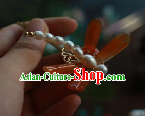 Traditional Chinese Ancient Handmade Red Agate Dragonfly Hair Stick Classical Hair Accessories Hairpins for Women