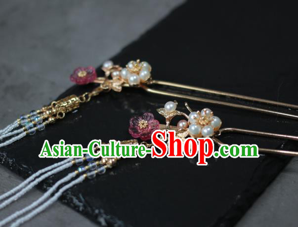 Traditional Chinese Ancient Handmade Tassel Step Shake Classical Hair Accessories Pearls Hairpins for Women