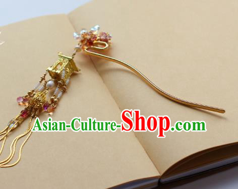 Traditional Chinese Ancient Golden Tassel Hair Clips Hair Accessories Handmade Hanfu Hairpins for Women