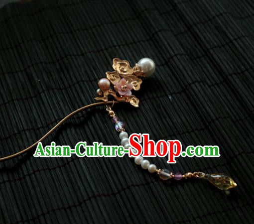 Traditional Chinese Ancient Pearls Tassel Step Shake Hair Clips Hair Accessories Handmade Hanfu Golden Hairpins for Women