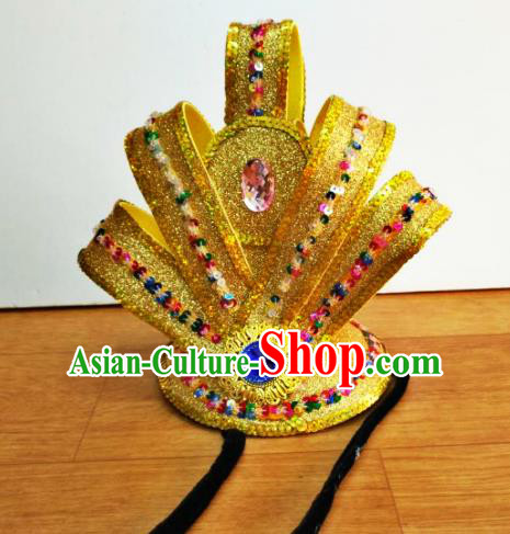 Chinese Traditional Classical Dance Golden Hairdo Crown Hair Accessories Folk Dance Yangko Headwear for Men