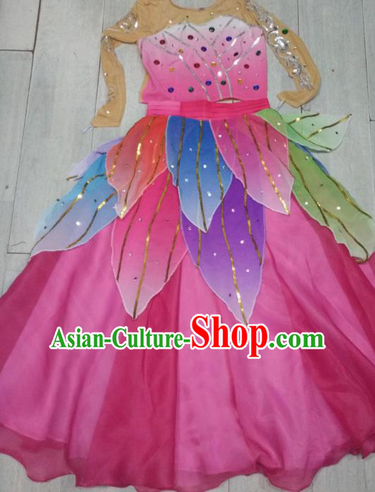 Traditional Chinese Classical Dance Costume, Folk Dance Yanko Lotus Dance Pink Dress for Women