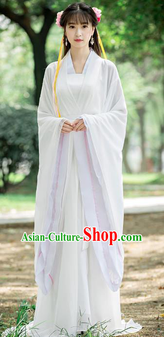 Traditional Chinese Ancient Palace Princess Costume Song Dynasty Swordswoman White Hanfu Dress for Women