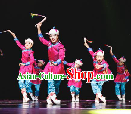 Traditional Chinese Mongolian Minority Folk Dance Costume, Children Mongols Dance Ethnic Dress Clothing for Kids