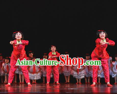 Traditional Chinese New Year Folk Dance Costume, Children Classical Dance Yangge Dress Clothing for Kids