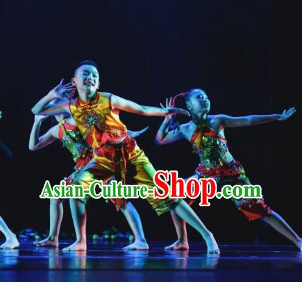 Traditional Chinese New Year Folk Dance Costume, Children Classical Dance Yangge Clothing for Kids