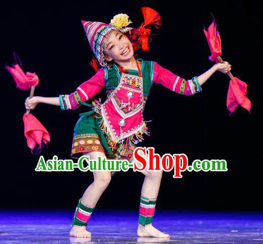 Chinese Traditional Folk Dance Ethnic Costume, Children Jino National Minority Classical Dance Clothing for Kids