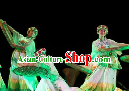 Traditional Chinese National Minority Dance Costume, China Folk Dance Stage Performance Dance Dress Clothing for Women