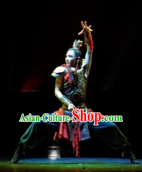 Traditional Chinese Folk Dance Stage Performance Costume, China Ancient Dance Clothing for Men
