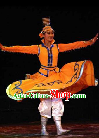 Chinese Traditional Folk Dance Mongol Nationality Costume, China Classical Dance Dress Stage Performance Clothing for Women