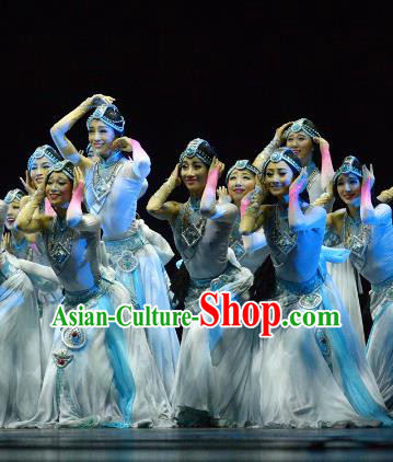 Chinese Traditional Folk Dance Costume Classical Dance Blue Dress, China Stage Performance Clothing for Women