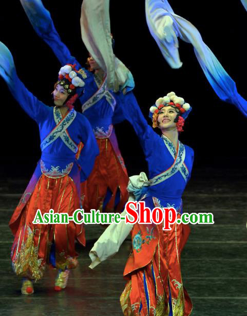 Chinese Traditional Folk Dance Costume Classical Dance Water Sleeve Dress, China Stage Performance Clothing for Women